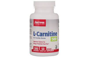 L-карнитин 500, 500 мг, L-Carnitine, Jarrow Formulas, 50 вегетарианских капсул