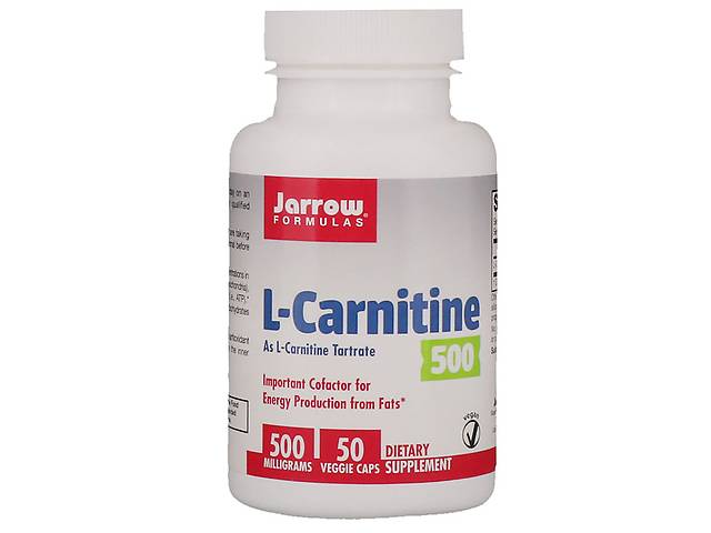 L-карнитин 500, 500 мг, L-Carnitine, Jarrow Formulas, 50 вегетарианских капсул