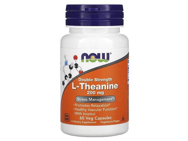 L-теанин L-Theanine Now Foods двойная сила 200 мг 60 вегетарианских капсул