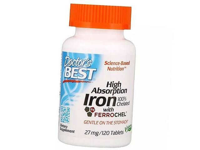 Легкоусвояемое Железо High Absorption Iron with Ferrochel 27 Doctor's Best 120таб (36327071)