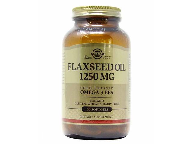 Льняное масло Flaxseed Oil Solgar 1250 мкг 100 гелевых капсул