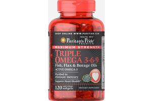 Льняное масло Puritan's Pride Maximum Strength Triple Omega 3-6-9 Fish, Flax & Borage Oils 120 Softgels