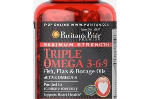 Льняное масло Puritan's Pride Maximum Strength Triple Omega 3-6-9 Fish, Flax & Borage Oils 120 Softgels