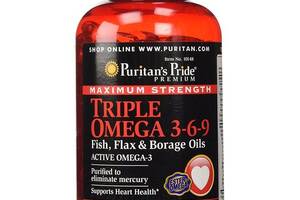 Льняное масло Puritan's Pride Maximum Strength Triple Omega 3-6-9 Fish, Flax & Borage Oils 240 Softgels