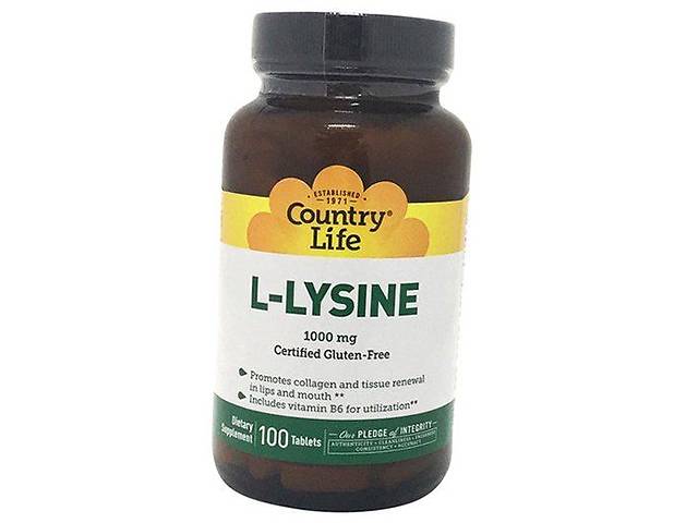 Лизин L-Lysine 1000 Country Life 100таб (27124005)