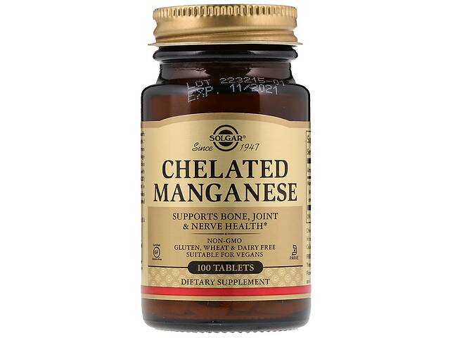 Марганец Chelated Manganese Solgar хелатный 100 таблеток