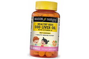 Масло печени трески с Витамином Д для детей Healthy Kids Cod Liver Oil With Vitamin D Mason Natural 100таб Апельсин