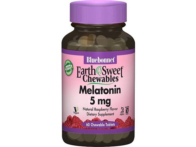 Мелатонин для сна Bluebonnet Nutrition EarthSweet Chewables, Melatonin 5 mg 60 Chewable Tabs Natural Raspberry Flavor...