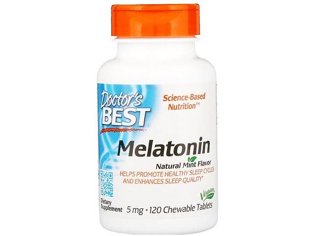 Мелатонин для сна Doctor's Best DRB-00407 Melatonin 5 mg 120 Chewable Tabs Natural Mint Flavor