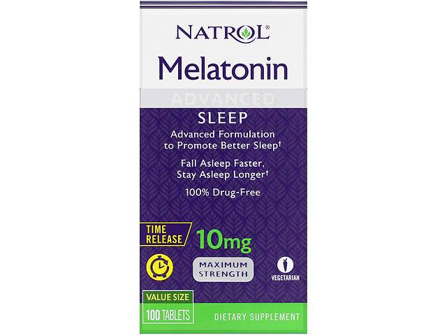 Мелатонин для сна Natrol Melatonin Advanced Sleep, Time Release, Maximum Strength 10 mg 100 Tabs NTL-07279