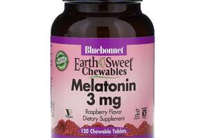 Мелатонин, Melatonin, 3 мг, Bluebonnet Nutrition, EarthSweet, Малиновый Вкус, 120 жевательных таблеток