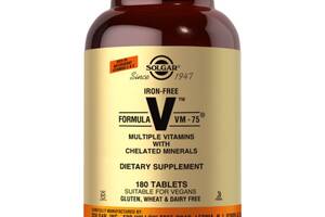 Мультивитамины без железа, формула VM-75, Iron-Free Formula VM-75, Solgar, 180 таблеток