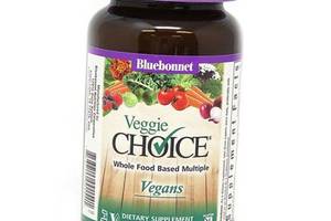 Мультивитамины для вегетарианцев Veggie Choice Whole Food-Based Multiple For Vegans Bluebonnet Nutrition 90каплет (36...