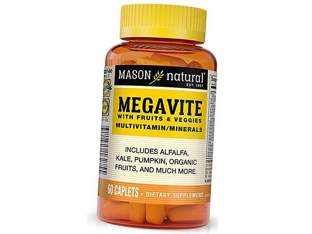 Мультивитамины и экстракты из овощей и фруктов Megavite with Fruits & Veggies Multivitamin/Minerals Mason Natural 60к...