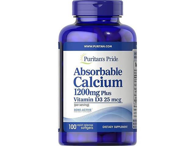 Микроэлемент Кальций Puritan's Pride Absorbable Calcium 1200 mg with Vitamin D 1000 IU 100 Softgels