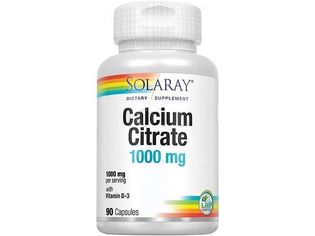 Микроэлемент Кальций Solaray Calcium Citrate with Vitamin D-3 1000 mg 90 Caps SOR-04583