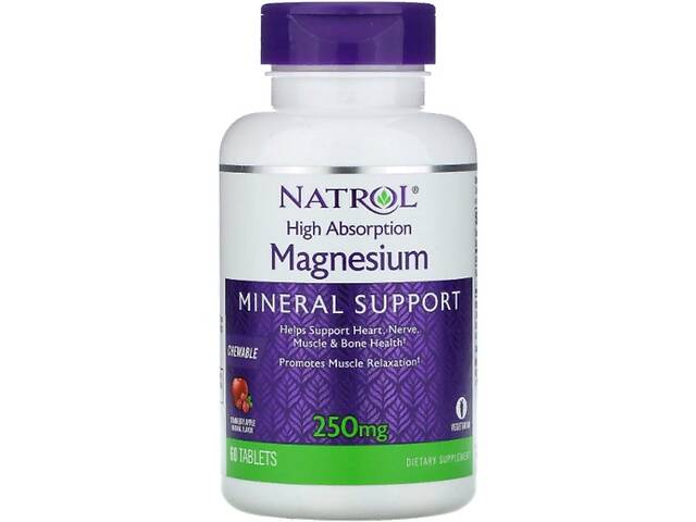 Микроэлемент Магний Natrol High Absorption Magnesium 250 mg 60 Tabs Apple Natural Flavor NTL-07066
