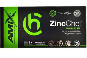 Микроэлемент Цинк для спорта Amix Nutrition ChelaZone ZincChel Zinc Bisglycinate Chelate 90 Veg Caps