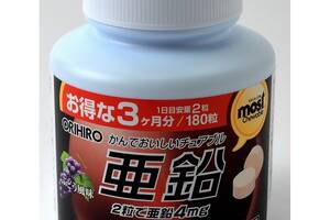 Микроэлемент Цинк Orihiro Zinc 180 Chewable Tabs Grape