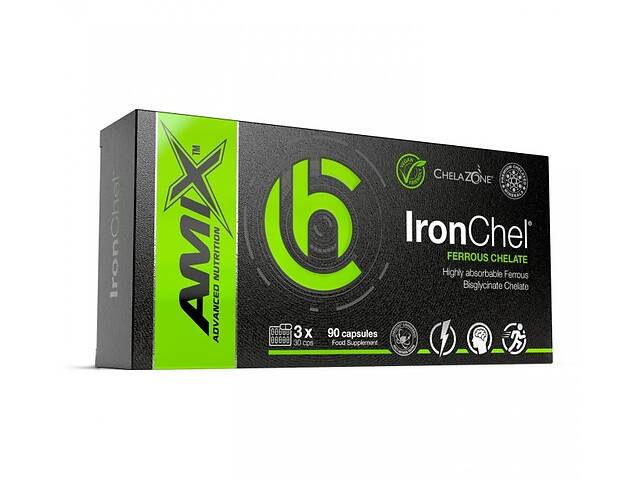 Микроэлемент Железо для спорта Amix Nutrition ChelaZone IronChel Iron/Ferrous/Bisglycinate Chelate 90 Veg Caps
