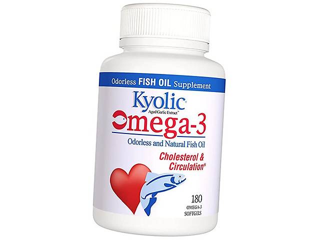 Натуральный Рыбий Жир без запаха Omega-3 Cholesterol & Circulation Kyolic 180гелкапс (67539001)