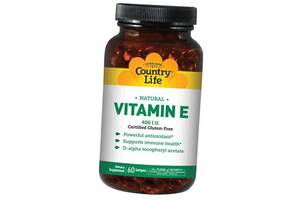 Натуральный Витамин Е Natural Vitamin E 400 Country Life 60гелкапс (36124001)