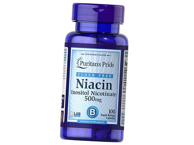 Ниацин не вызывающий покраснений Niacin 500 Flush Free Puritan's Pride 100капс (36367195)