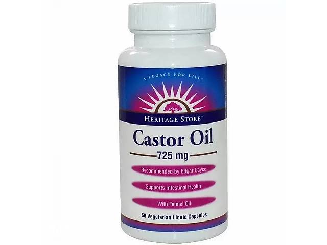 Очистка кишечника Heritage Store Products Castor Oil 725 mg 60 Veg Caps HRP-30150