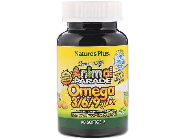 Омега 3-6-9 Nature's Plus Animal Parade, Omega 3/6/9 Junior 90 Softgels Natural Lemon Flavor