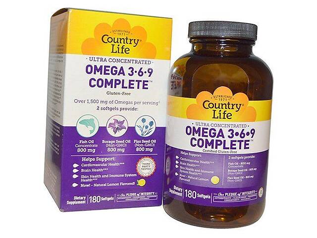 Омега 3 6 9 Omega 3-6-9 Country Life 180гелкапс Лимон (67124001)