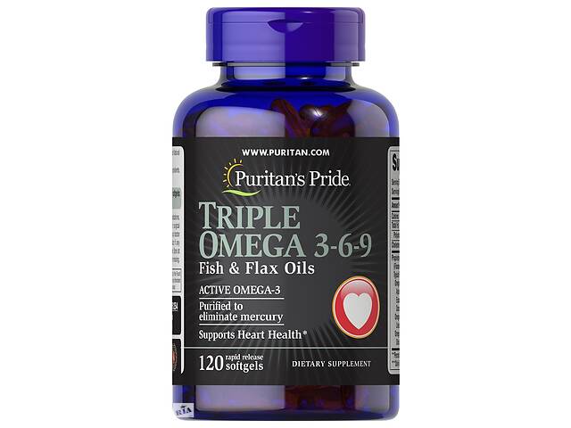 Омега 3-6-9 Triple Omega 3-6-9 Puritan's Pride рыбий жир и льняное масло 120 гелевых капсул