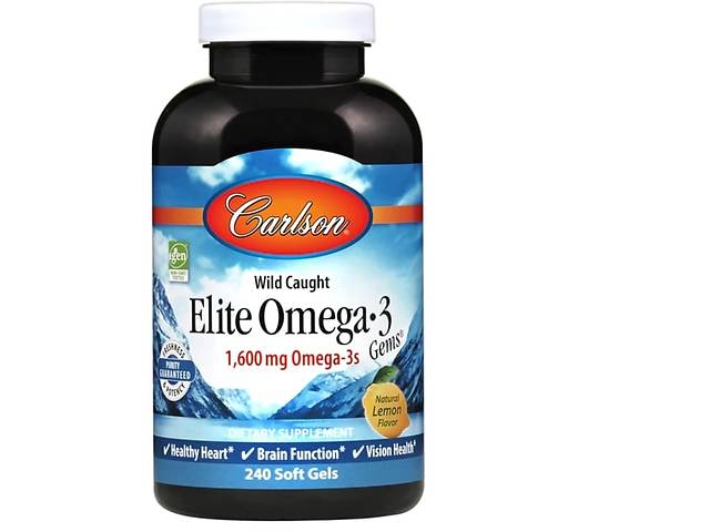 Омега 3 Carlson Labs Elite Omega-3 Gems 1600 mg 240 Soft Gels Natural Lemon Flavor