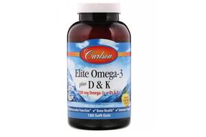 Омега 3 Carlson Labs Elite Omega-3 Plus D & K 180 Soft Gels Natural Lemon Flavor