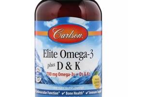 Омега 3 Carlson Labs Elite Omega-3 Plus D & K 180 Soft Gels Natural Lemon Flavor