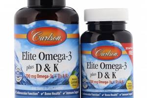 Омега 3 Carlson Labs Elite Omega-3 Plus D & K, 60+30 Soft Gels Natural Lemon Flavor CAR-17540