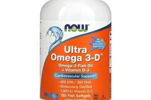 Омега 3-Д Ультра Omega 3-D 600 EPA/300 DHA Now Foods 180 рыбных гелевых капсул