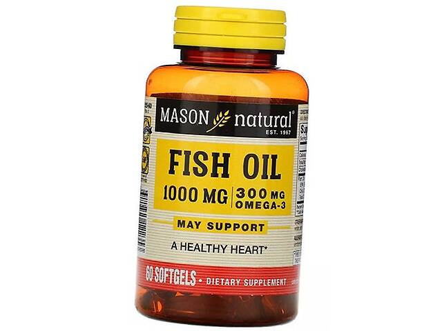 Омега 3 для сердца Fish Oil 1000 Mason Natural 60гелкапс (67529002)