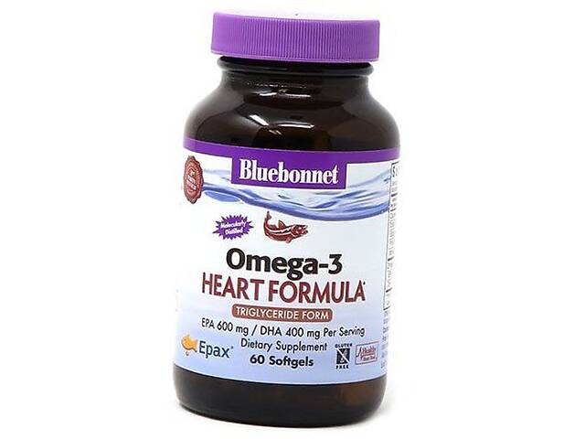 Омега 3 для сердца Omega-3 Heart Formula Bluebonnet Nutrition 60гелкапс (67393008)