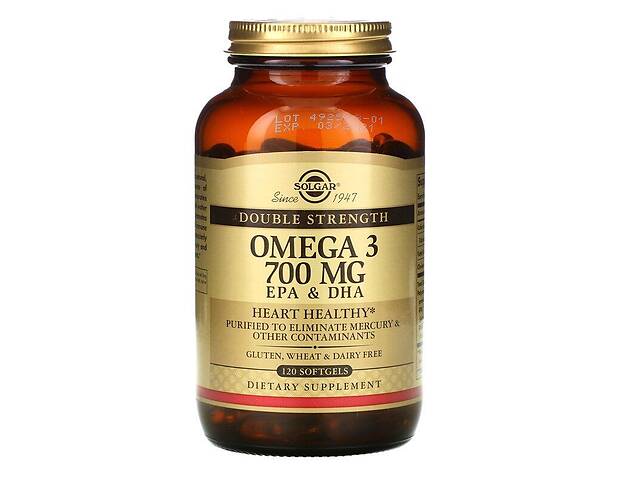 Omega-3 EPA DHA Solgar двойная сила 700 мг 120 гелевых капсул