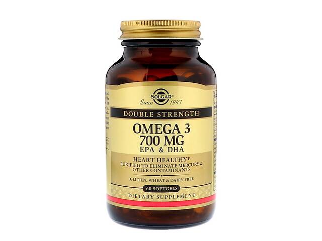 Omega-3 EPA DHA Solgar двойная сила 700 мг 60 гелевых капсул