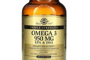 Omega-3 EPA DHA Solgar тройная сила 950 мг 100 гелевых капсул