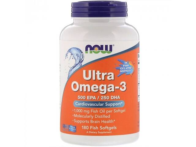 Омега 3 NOW Foods Ultra Omega 500 EPA/250 DHA 180 Fish Softgels NF1665