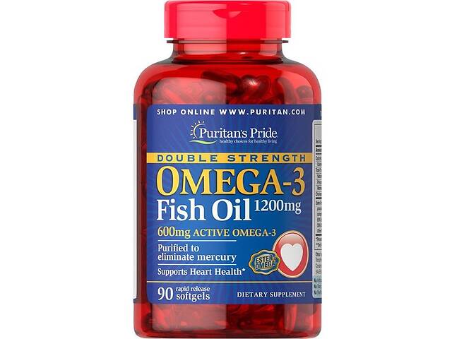 Омега 3 Puritan's Pride Double Strength Omega-3 Fish Oil 1200 mg 90 Softgels