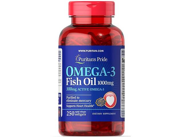 Омега 3 Puritan's Pride Omega-3 Fish Oil 1000 mg 250 Softgels