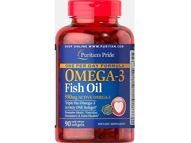 Омега 3 Puritan's Pride Triple Strength Omega-3 Fish Oil 1360 mg (950 мг активного омега-3) 90 Caps PTP-32948