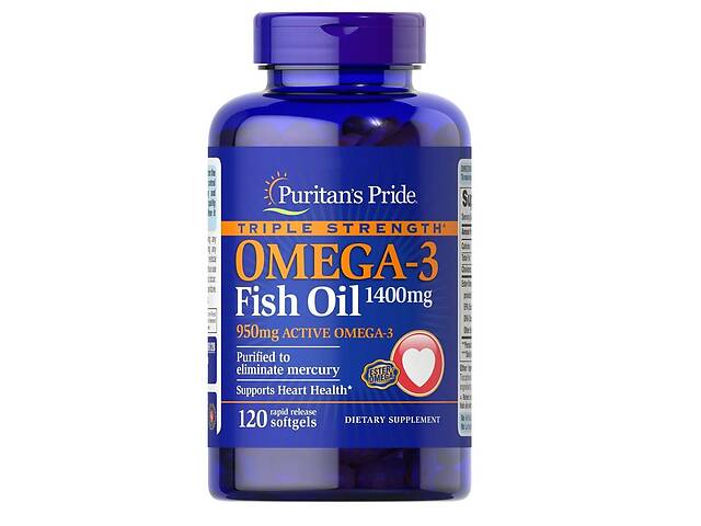Омега 3 Puritan's Pride Triple Strength Omega-3 Fish Oil 1400 mg (950 mg Active Omega-3) 120 Softgels
