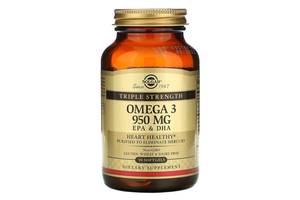 Омега-3 рыбий жир Omega-3 EPA DHA Solgar тройная сила 950 мг 50 гелевых капсул