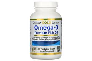 Омега-3, рыбий жир премиального качества, Omega-3, Premium Fish Oil, California Gold Nutrition, 100 рыбно-желатиновых...
