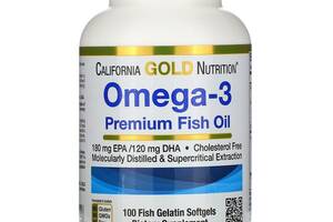 Омега-3, рыбий жир премиального качества, Omega-3, Premium Fish Oil, California Gold Nutrition, 100 рыбно-желатиновых...