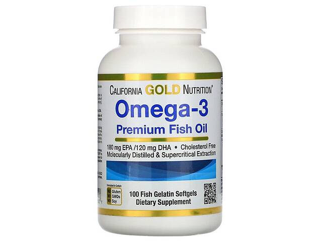 Омега-3, рыбий жир премиального качества, Omega-3, Premium Fish Oil, California Gold Nutrition, 100 рыбно-желатиновых...